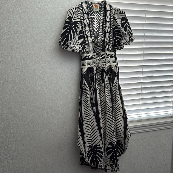 FARM Rio Black and White Tiered Ruffled Midi Sundress - Picture 5 of 8